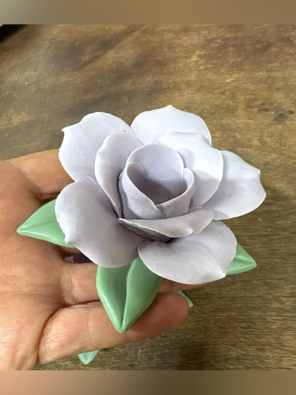 Enesco Pale Lavender Rose Accents with Green Leaves